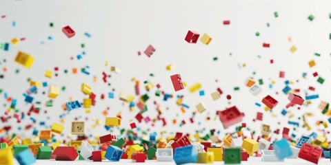 A large pile of colorful toy blocks falling down. Generative AI.