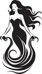Cerulean Cascade Vector Logo with Enchanting Mermaid Ethereal Eurydice Mermaid Vector Logo in Oceanic Bliss