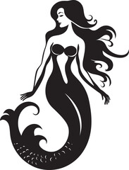 Sirens Symphony Vector Logo Featuring a Graceful Mermaid Neptunian Nymph Mermaid Vector Logo Enchantment