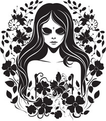 Floral Serenity Witch Vector Emblem Witchy Garden Beautiful Witch Vector Design