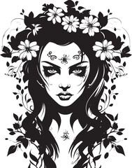 Garden of Enchantment Floral Witch Emblem Floral Spellcaster Witch Icon with Flowers