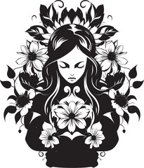 Bewitched Garden Beautiful Witch Vector Logo Whispering Roses Floral Witch Symbol