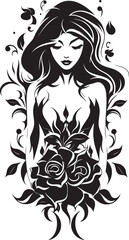 Floral Spellcaster Witch Icon with Flowers Bewitched Garden Beautiful Witch Vector Logo