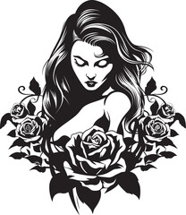 Enchanted Ivy Spellcaster Beautiful Witch Emblem Whispering Rose Witch Floral Vector Icon