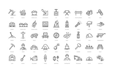 Set of mining icons. Vector flat outline symbols
