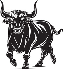 Naklejka premium Cartoon Charge Bull Icon Design Whimsical Wanderer Full bodied Bull Emblem