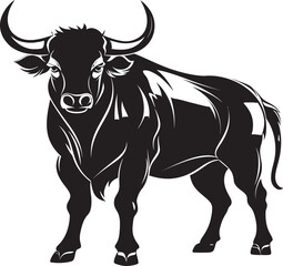 Naklejka premium Cartoon Taurine Triumph Bull Icon Emblem Majestic Matador Full bodied Bull Vector Symbol