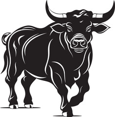 Cartoon Taurine Triumph Full bodied Bull Emblem Majestic Matador Cartoon Bull Vector Symbol