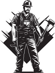 Constructive Craftsman Hammer Wielding Worker Logo Builders Impact Construction Worker with Hammer Icon