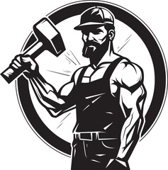 Toolbox Titan Vector Logo of a Hammer Wielding Worker Blueprint Basher Iconic Construction Worker Design
