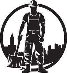 Toolbox Titan Hammer Wielding Worker Emblem Blueprint Basher Construction Worker Vector Symbol