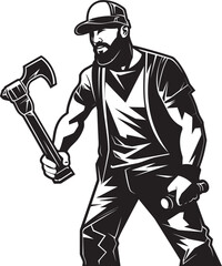 Blueprint Bash Construction Worker Vector Icon Constructive Craftsman Hammer Wielding Worker Logo