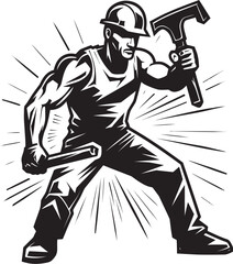 Hammer Havoc Vector Logo of Worker with Hammer Constructive Force Hammer Wielding Worker Emblem