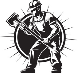 Tool Time Titan Construction Worker Emblem Hard Hat Hammerer Vector Logo Symbol