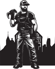 Constructive Craftsman Hammer Wielding Icon Toolbox Trailblazer Construction Worker Emblem