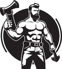 Mighty Builder Worker with Hammer Icon Constructive Crew Construction Worker Symbol