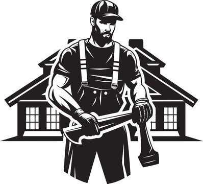 recommend clip art: Craftsmans Corner Construction Worker Vector Hammer and Hard Hat Harmony Iconic Symbol