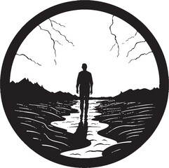 Bleak Barrenness Vector Logo of Arid Land Sun Scorched Soil Drought Land Emblem