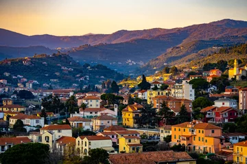 Poster Ligurie Golden Hour Over the Hills of the Ligurian Riviera, Italy