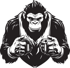 Muscle Monkey Moves Chimpanzee Console Design Gaming Gorilla Grasp Strong Primate Emblem