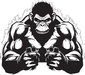 Primal Play Muscular Chimpanzee Icon Gamepad Gorilla Ape Gaming Vector Emblem