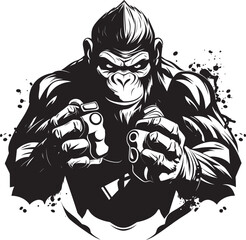 Mighty Monkey Mastery Gamepad Gladiator Logo Primate Powerplay Muscular Ape Icon