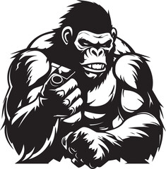 Primate Powerplay Muscular Ape Console Emblem Gaming Gorilla Grip Chimpanzee with Gamepad