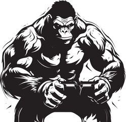 Chimpanzee Champion Gamepad Icon Vector Brawny Button Basher Strong Ape Gaming Emblem