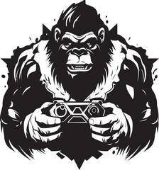 Muscle Monkey Mastery Ape Gamer Logo Design Chimpanzee Champion Gamepad Icon Vector