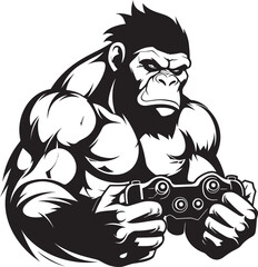 Muscle Memory Ape Gaming Vector Emblem Chimp Console Conqueror Muscular Gamepad Logo