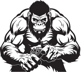 Mighty Monkey Moves Ape Controller Logo Design Chimpanzee Console King Gaming Icon Vector