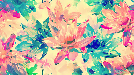 Seamless colorfull waterlilly background pattern tile	
