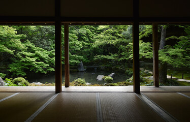 新緑の蓮華寺　書院から庭園を望む　京都市左京区