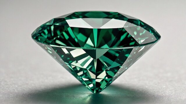 A beautiful and shiny green saphire diamond on a plain white background.