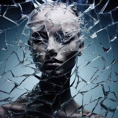 Mysterious mannequin behind shattered glass - obrazy, fototapety, plakaty