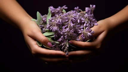 Schilderijen op glas hands of the person with a lilac © qaiser