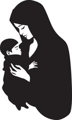 Modest Embrace Hijab Woman Holding Little Baby Logo Seraphic Serenity Traditional Hijab Mother and Infant Icon