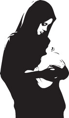 Maternal Embrace Hijab Mom with Toddler Icon Tender Bond Traditional Hijab Woman with Infant Emblem