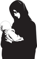 Nurturing Love Traditional Hijab Mother Holding Little Baby Logo Maternal Elegance Hijab Mom and Toddler Icon