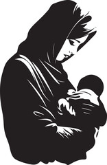 Maternal Harmony Traditional Hijab Motherhood Symbol Tender Embrace Hijab Mom Holding Newborn Vector