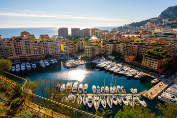 Sunlit Fontvieille Marina and Residential Area in Monaco City, Monaco