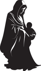 Veiled Harmony Hijab Woman Holding Small Child Logo Maternal Elegance Traditional Hijab Mom with Baby Icon