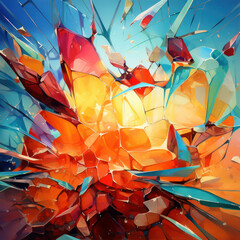 Dynamic abstract composition with colorful glass fragments and light - 756066033