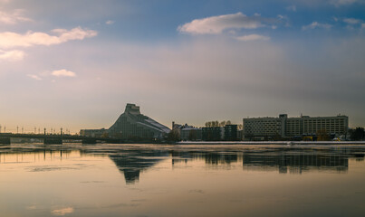 Latvian National Library or Castle of Light at sunset