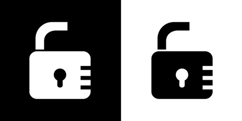 Open padlock icon. Business icon. Tool icon. CEO icon. Black icon. Black line icon. Silhouette.