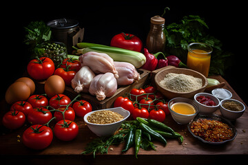 Chicken meat fresh vegetables and spices ready to cook Generative AI - 756067432