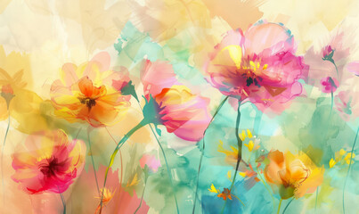vibrant watercolor painting of colorful flowers in yellow and pink hues