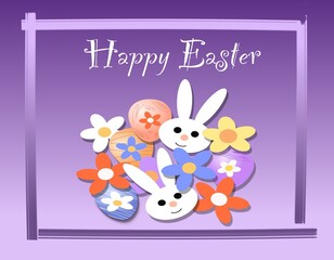 Bouquet with Easter symbols on a colored background.