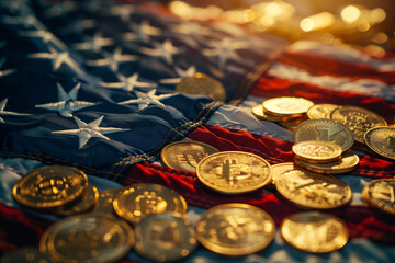 American flag and golden coins.