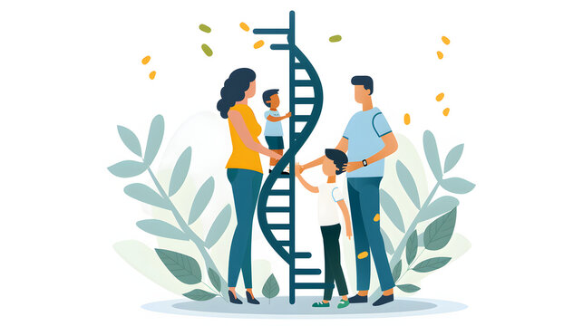Family Bonding Over Genetic Strands – Genealogy Concept Illustration